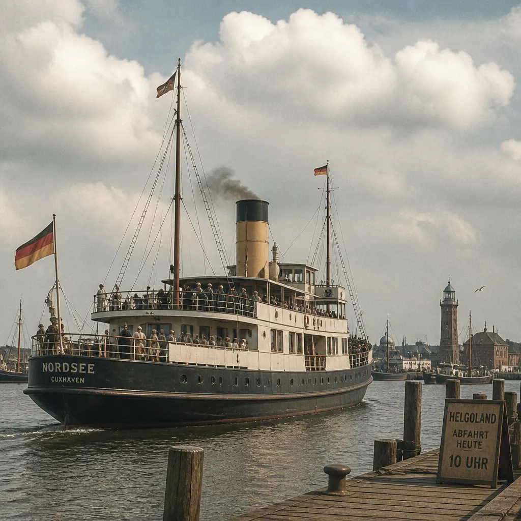 Historisches Ausflugsschiff auf der Nordsee im Stil klassischer Butterfahrten
