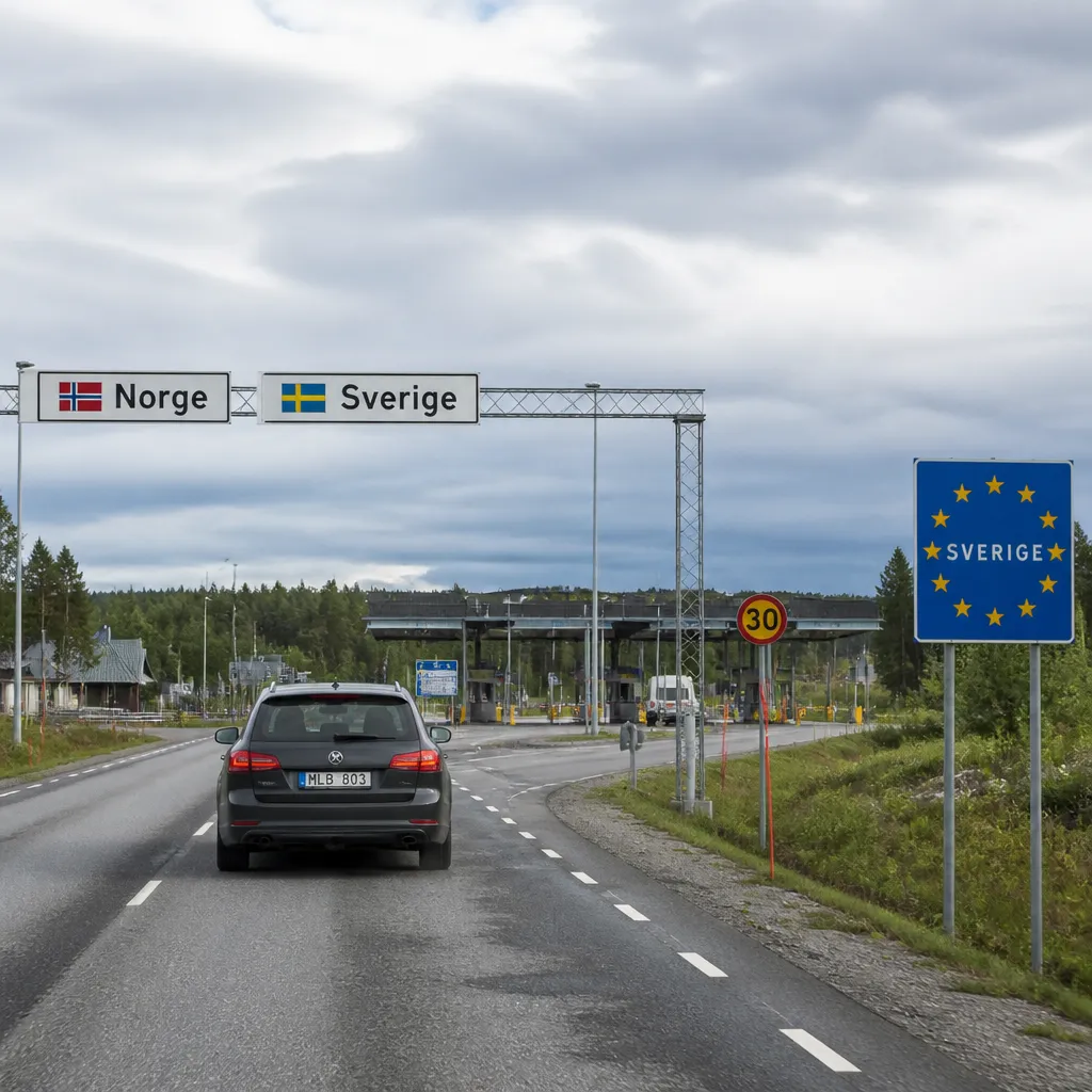 Grenzübergang zwischen Dänemark und Deutschland mit Auto an einer Kontrollstelle