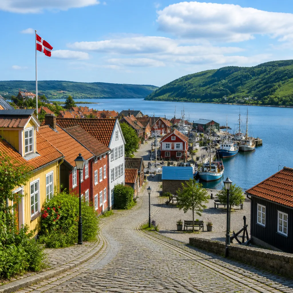 Historische Altstadt von Ringkøbing mit Hafen am Fjord in Westjütland